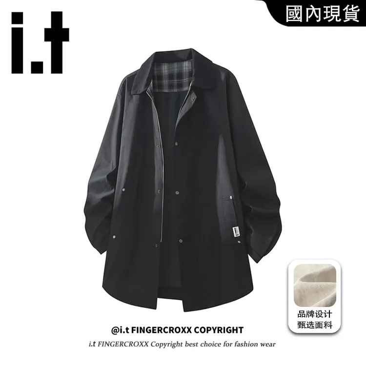 i.t FINGERCROXX复古大码风衣男秋季新款潮牌宽松中长款翻领风衣
