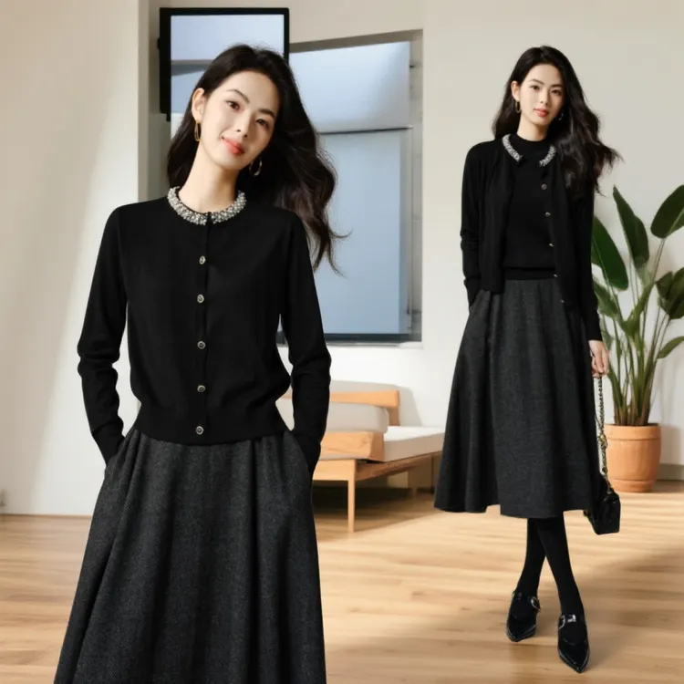 复古时尚慵懒风镶钻设计感毛衣女秋冬新款宽松百搭超好看针织衫