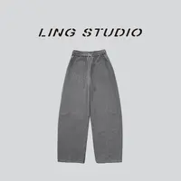 LING/STUDIO『未来式』早秋时尚百搭显瘦松紧腰弯刀休闲长裤5091505
