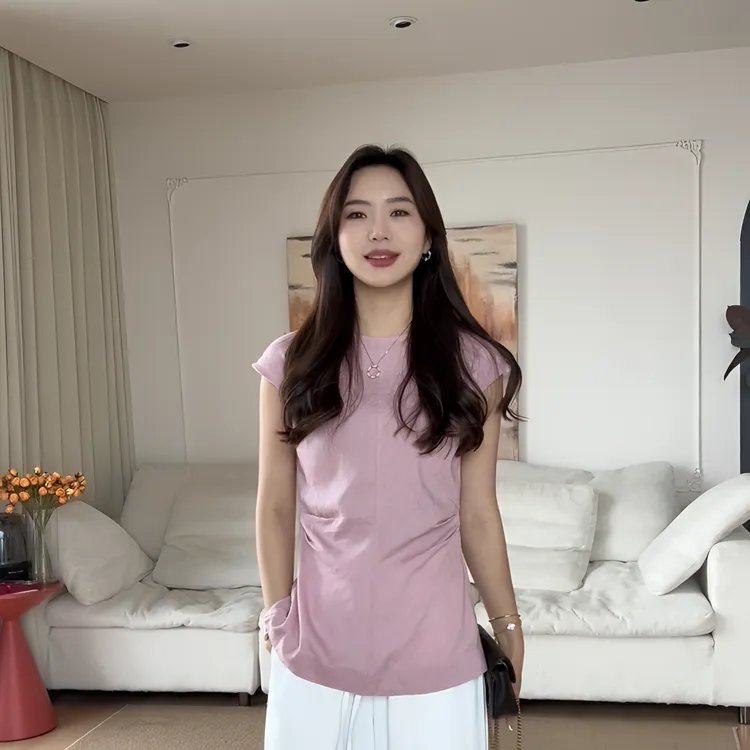 【余欢欢】夏季时尚舒适休闲百搭圆领单排扣无袖小衫-YHW50490