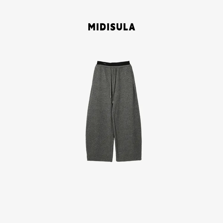 MDSL·欧货时尚洋气高腰拼接抽绳通勤百搭阔腿宽松休闲卫裤#02099