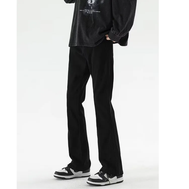 美式水洗微喇牛仔裤男款高街复古黑色直筒裤潮牌显瘦百搭休闲长裤