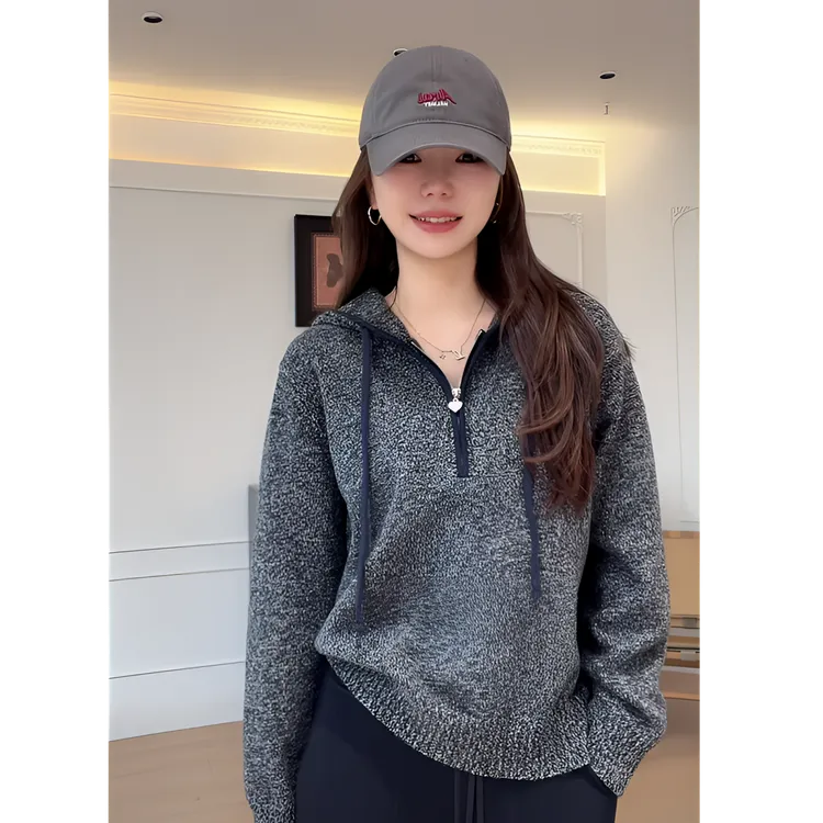 【余欢欢】秋冬季休闲百搭时尚保暖半拉链帽衫-YHW50938