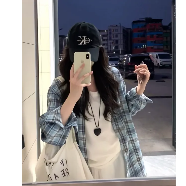 秋季格子衬衫女韩版慵懒时尚宽松显瘦百搭开衫休闲外套女装设计感