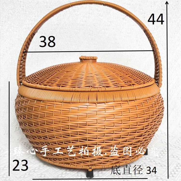 TY50扁藤圆口圆底加脚】仿藤家用拜神篮户外简约野餐篮手工编织