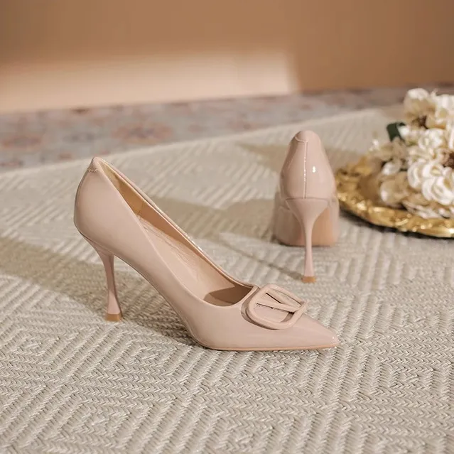 真皮断码清仓气质尖头裸色浅口高跟鞋女2025春秋新款名媛细跟单鞋