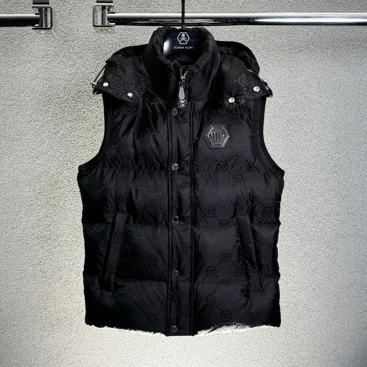 PLIPHPP PLEPN正品PP90白鸭绒暗纹男士连帽保暖羽绒背心马夹Y2209