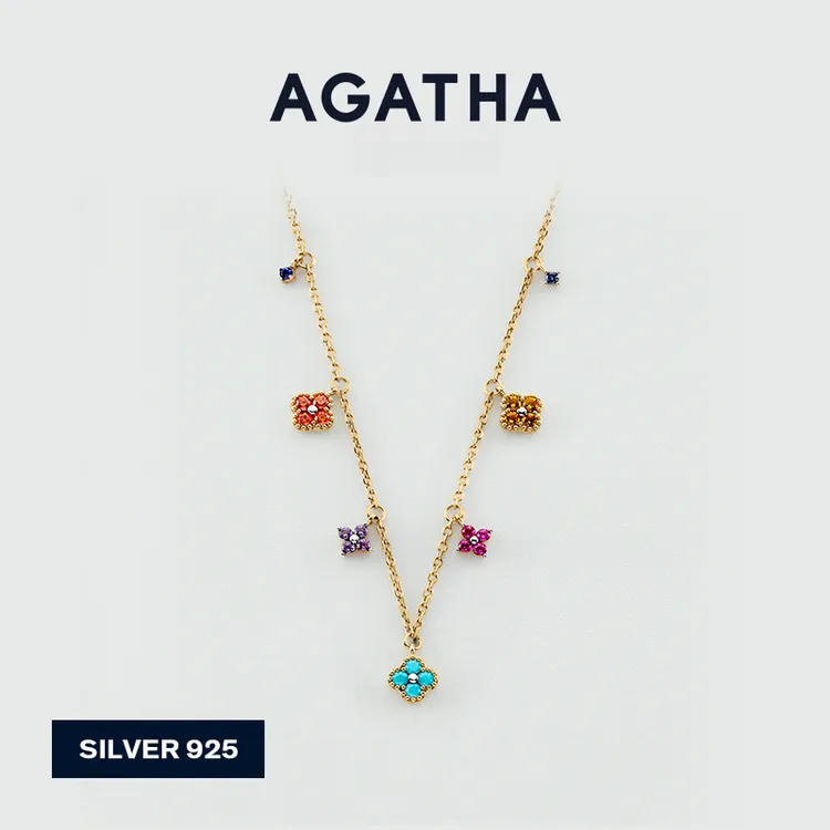 AGATHA 坠链均925银 时尚叠戴法式四叶花幸运花环吊坠项链D