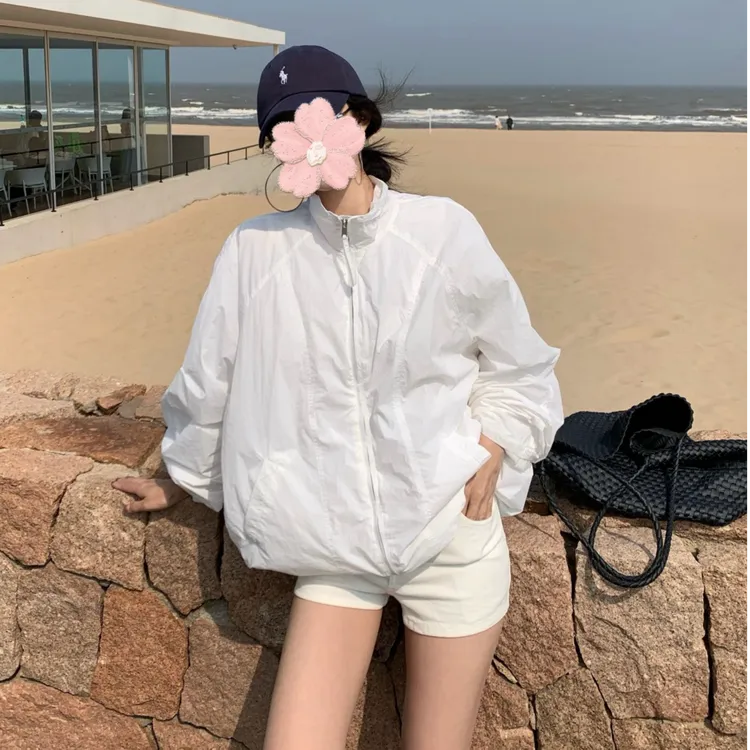 韩系立领宽松薄款防晒衣外套女款夏季2025新款气质高腰显瘦短裤子