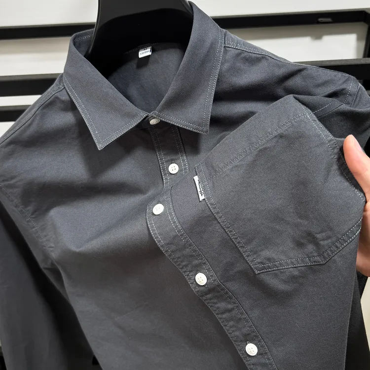 BOY NORMAN高端莱赛尔棉长袖衬衫男士春秋商务休闲翻领口袋衬衣