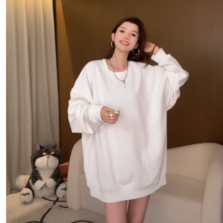 2025秋冬款圆领加绒净版高个子女生遮屁股休闲宽松慵懒感卫WY320