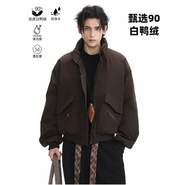 XIAOC90白鸭绒立领短款羽绒服男冬季cleanfit休闲飞行夹克外套潮