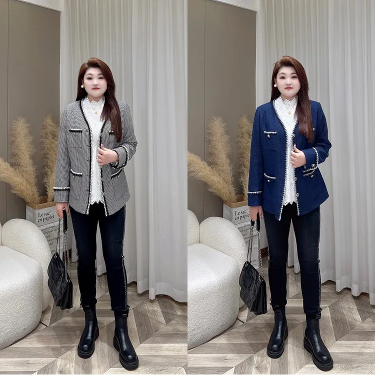 【上新牛仔裤】PMM82183秋季新款高腰弹力磨毛水洗带钻大码牛仔裤