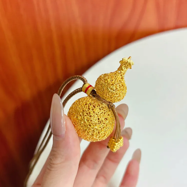 铜合金项链 葫芦福禄宫廷风复古新中式项链花丝手工毛衣链高级感