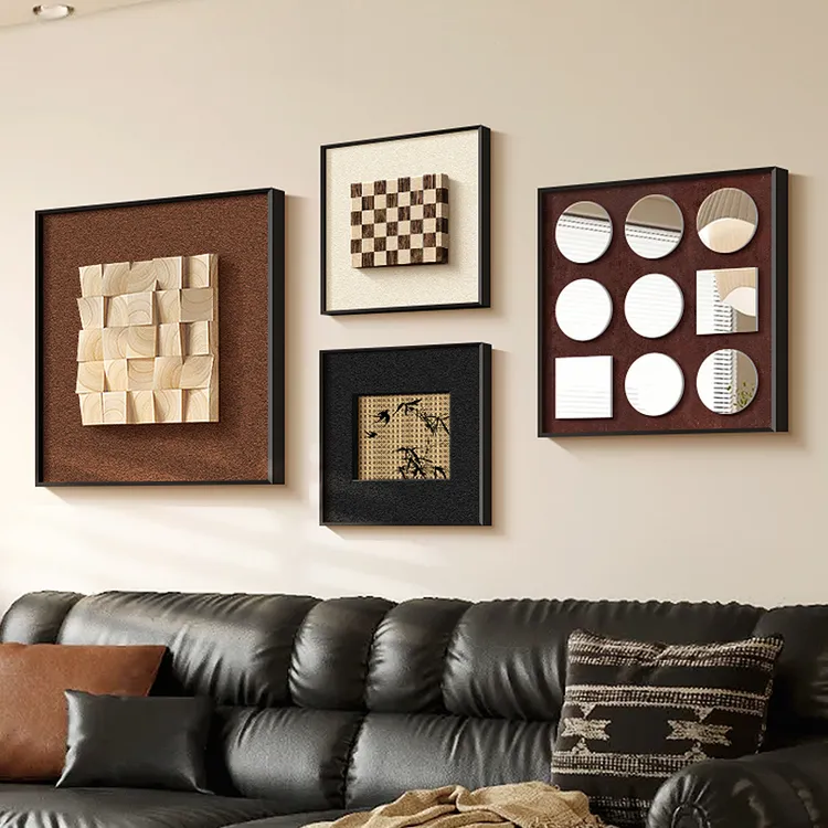 2025新款中古客厅装饰画立体砂岩葫芦法式沙发背景墙挂画轻奢壁画