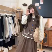【莹莹推荐】韩系学院风套装女秋季星星扣显瘦减龄马甲半身裙三件套