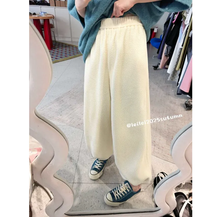 晶咕【驾驭街头】裤脚可调接猪鼻扣抽绳高腰阔腿羔羔裤