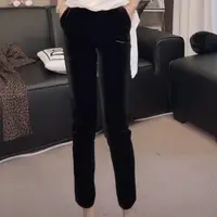 387【薇语莎】秋冬新款时尚百搭休闲显瘦高弹黑丝绒直筒9分裤