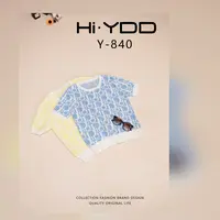 YDD•「Y-840」多巴胺度假小香风拼接字母刺绣圆领短袖针织上衣D-501