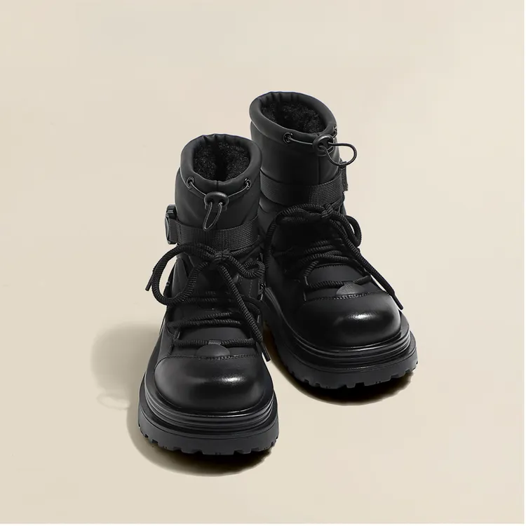 真皮厚底雪地靴女2025冬季新款黑色防水防滑加绒加厚东北棉鞋短靴