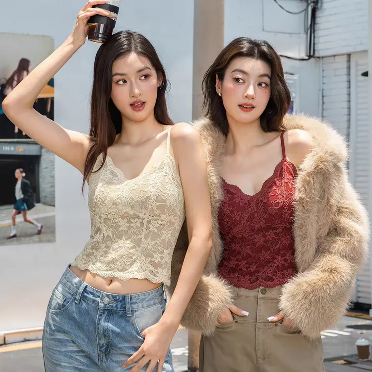 【设计师蕾丝美背】6099时尚蕾丝吊带背心通勤打底聚拢法式防走光