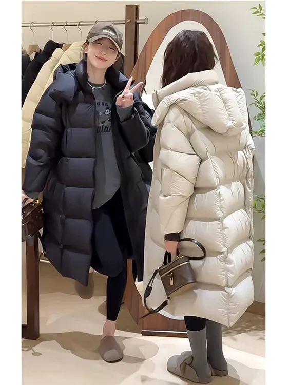 白鸭绒羽绒服女中长款过膝加厚保暖2025年冬季新款韩版宽松外套