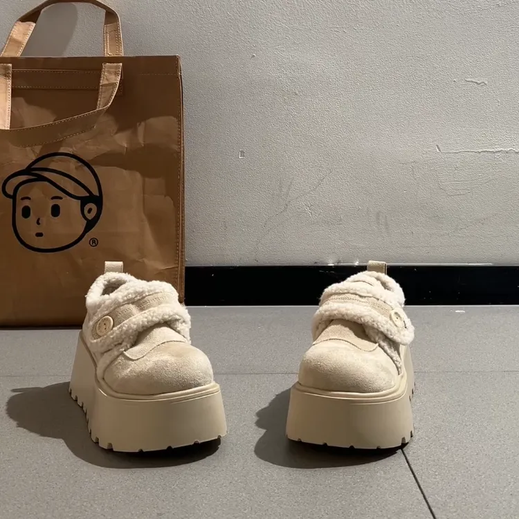 复古小个子增高厚底雪地棉鞋女冬2025新款保暖外穿防滑勃肯毛毛鞋