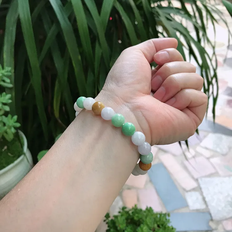 缅甸翡翠A货圆珠多宝玉手串手链时尚百搭卡9.8mm