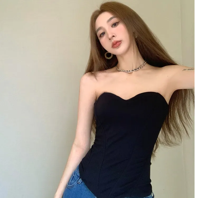 大码辣妹性感抹胸黑色小背心裹胸女装外穿显瘦无肩带内搭短款上衣