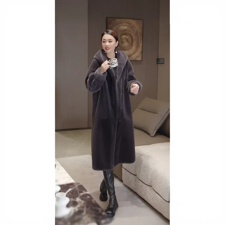 【依岚·金标团购】长款连帽天鹅绒级时尚保暖·金标正版气质大衣27