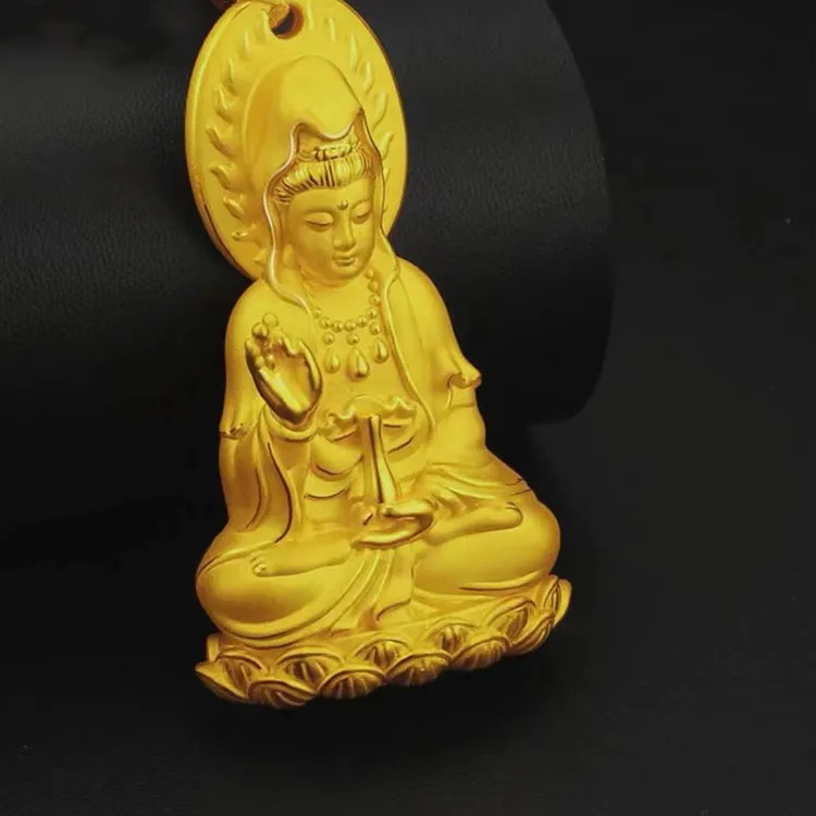 （重工观音吊坠）气质时尚大气黄色雕刻镶嵌精美素款