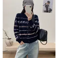 【小狗提花】撞色秋冬时尚针织开衫女毛衣气质宽松上衣