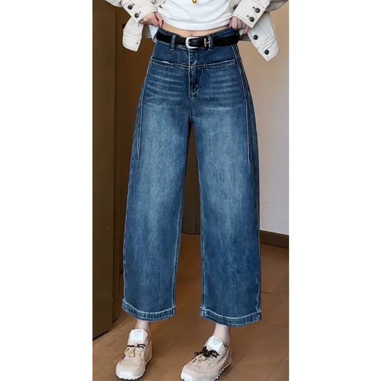 艾塔莉显瘦九分裤直筒裤女春季新款牛仔裤子胖mm大码烟管裤小个子