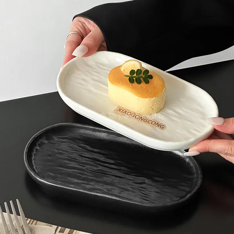 陶瓷蛋糕盘点心盘ins风高颜值下午茶甜品盘椭圆形寿司盘水果盘子