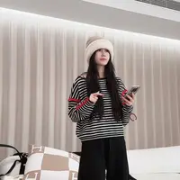 Ananstudio【红色边边黑白条毛衣】NZMY-0016