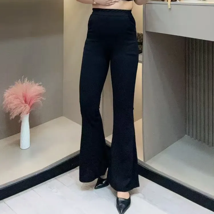 秋季微喇裤-点 1097秋季时尚大码弹力胖mm必备显瘦百搭休闲微喇裤