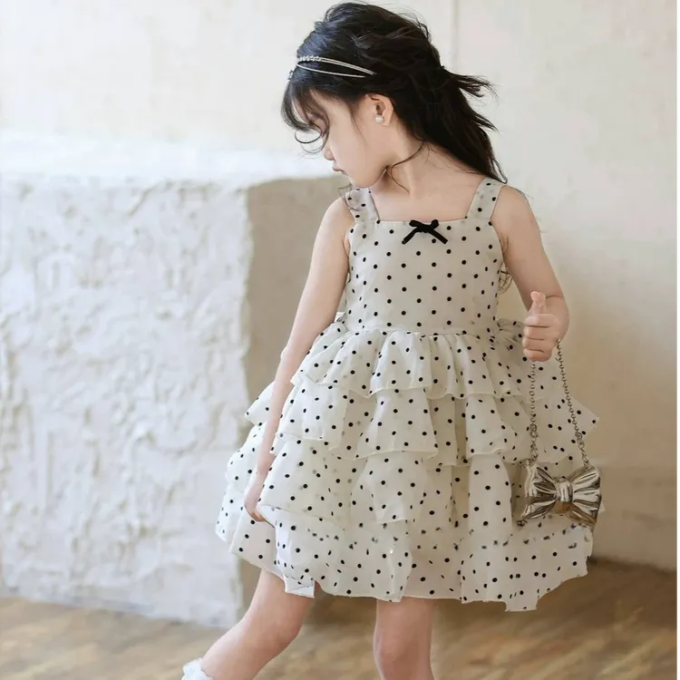 女童洋气波点蛋糕裙吊带裙2025夏季新款小女孩蓬蓬公主裙连衣裙子