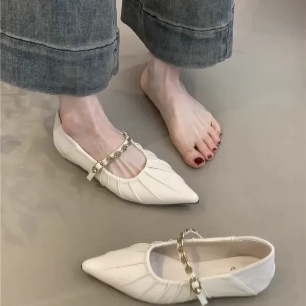 ALQR-Q69-1尖头气质浅口内增高单鞋晚风链条一字扣带通勤玛丽珍女