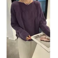 【简约麻花】秋冬新款套头宽松慵懒风深紫色长袖显瘦百搭针织衫女