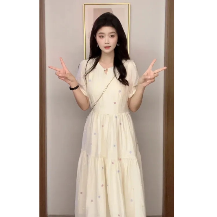 【夏日繁星】天丝短袖连衣裙女显瘦设计感休闲法式长裙