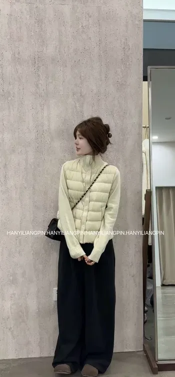 【杏仁】立领拼接针织90安心绒