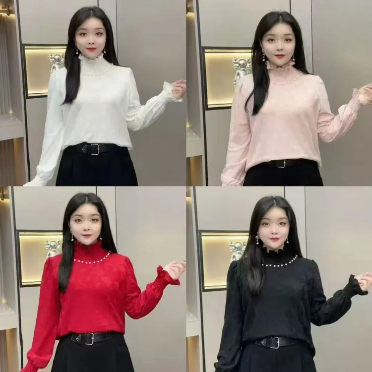 1162半高领提花钉珠加绒时装衫