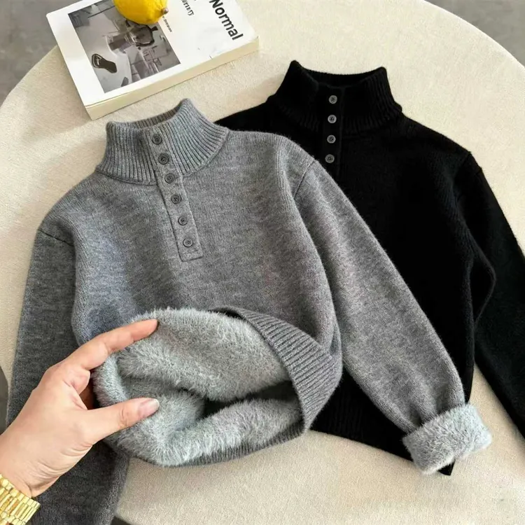 男童一体绒加厚半高领毛衣秋冬季2025新款儿童男孩保暖针织衫上衣