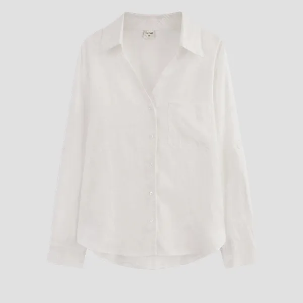 【2025春季新款】简约百搭V领基础款长袖原麻衬衫Q252004