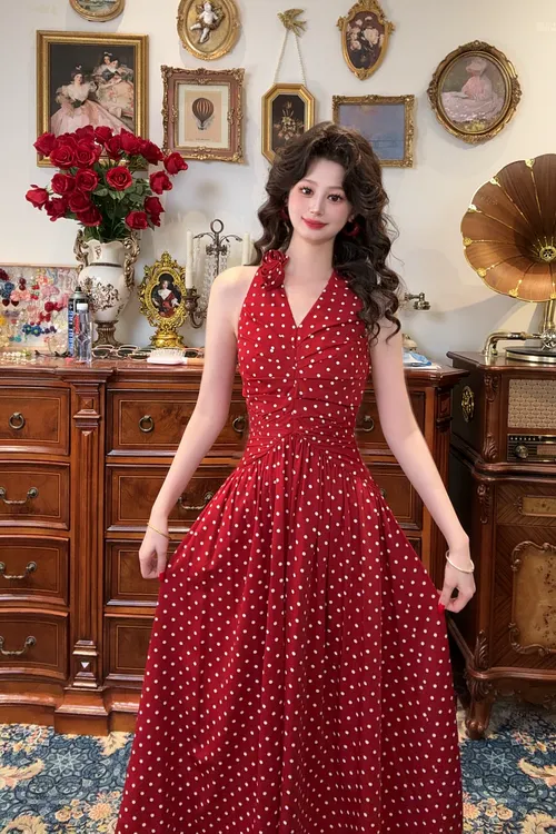 现货一生罗曼【波尔多乐章】夏季新款法式休闲V领度假连衣裙L1464