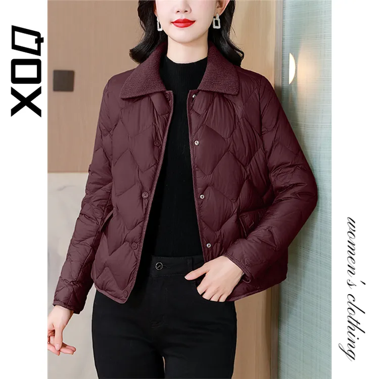 XOQ官方安可拉红短款轻薄棉服外套女秋冬季新款高级棉衣棉袄上衣