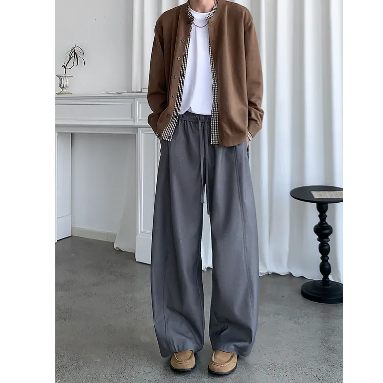 抽绳松紧腰显瘦西裤极简风休闲裤ins宽松长裤秋季休闲慵懒老钱裤