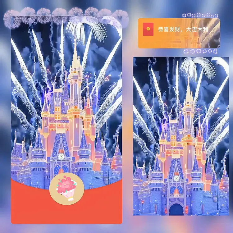 2025浪漫城堡烟花新款紅 苞封面跨年情侣爱情仪式感唯美动态音乐
