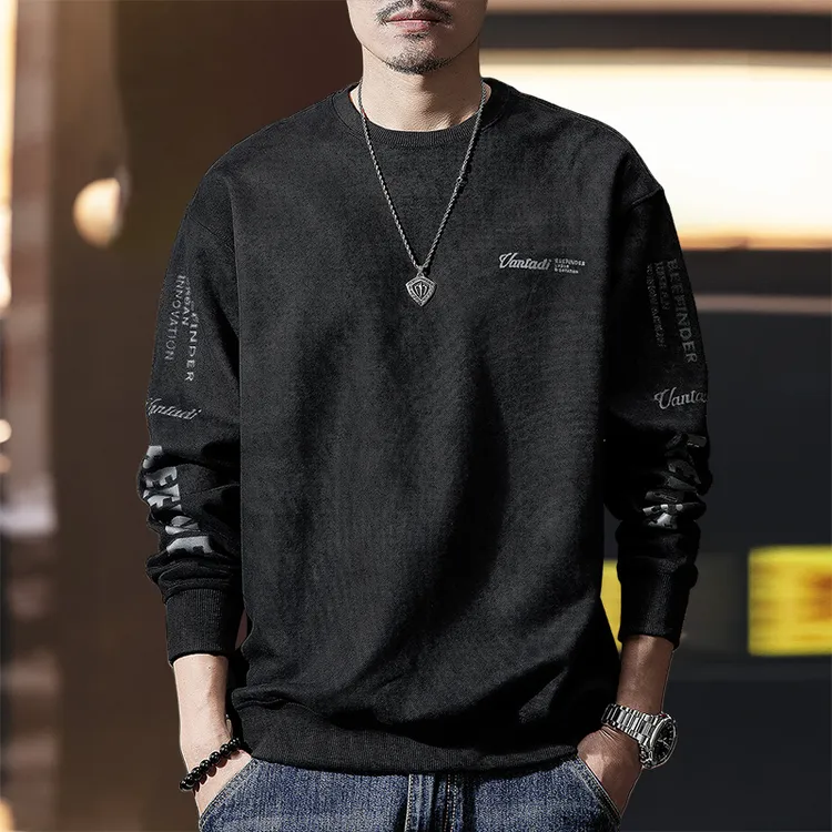 MR.MUDI/穆迪先生重磅柔软卫衣男秋冬加绒宽松大码黑色男长袖百搭