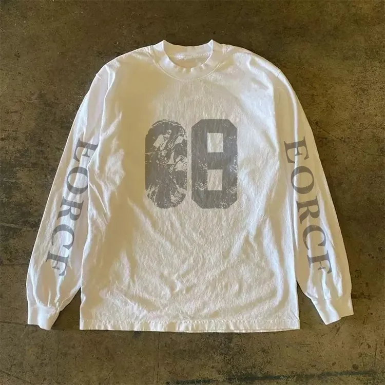 260G重磅纯棉高街美式高级螺口长袖T恤休闲百搭小众上衣oversize